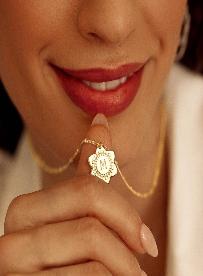 MYEARS Women Initial Necklace Gold Lily May Flower Pendant 14K Gold Plated Simple Dainty Satellite Chain Everyday Trendy Jewelry Letter C - Image 2